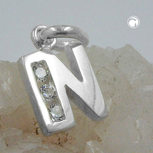 Anhänger 15x12mm Buchstabe N teilmattiert glänzend Silber 925