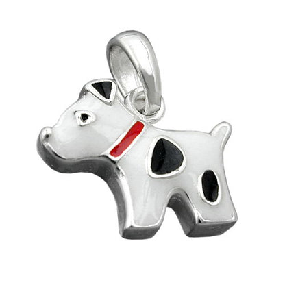 Kinder-Anhänger Hund schwarz gefleckt lackiert 12x10mm Silber 925