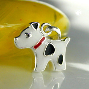 Kinder-Anhänger Hund schwarz gefleckt lackiert 12x10mm Silber 925