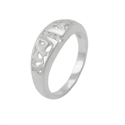 Floraler Zirkonia-Ring 7mm matt-glänzend Silber 925, Gr. 60