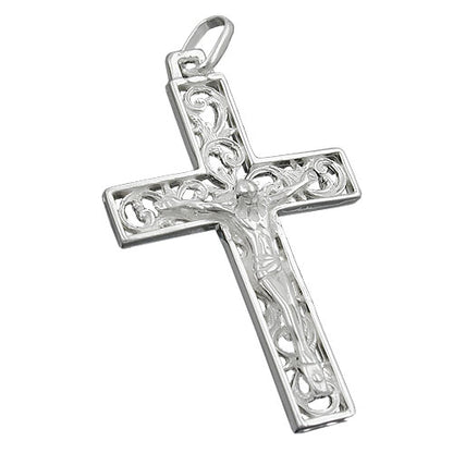 Kruzifix-Anhänger 33x20mm Rankenkreuz durchbrochen glänzend, 925 Silber