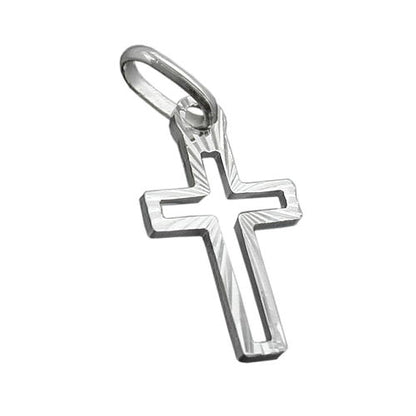 Kreuz-Anhänger 16x9mm diamantiert Mitte offen glänzend, 925 Silber