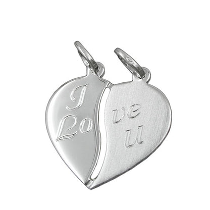 Anhänger 18x17mm Doppelanhänger Herz mit Gravur - I love u - Silber 925