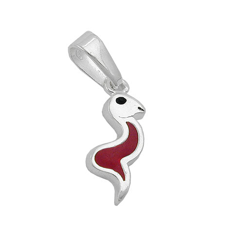 Anhänger 16x6mm Schlange rot-silber lackiert Silber 925