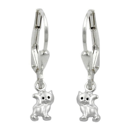 Ohrbrisur Ohrhänger Ohrringe 21x5mm Katze matt-glänzend Silber 925