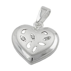 Anhänger 14x14mm Herz mit 3 Zirkonias matt-glänzend Silber 925