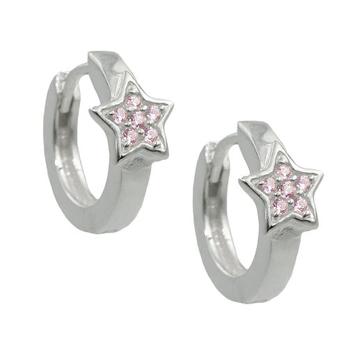 Creole 12x2mm Klappscharnier Stern mit Zirkonias pink Silber 925
