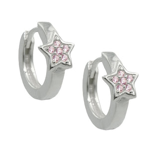 Creole 12x2mm Klappscharnier Stern mit Zirkonias pink Silber 925