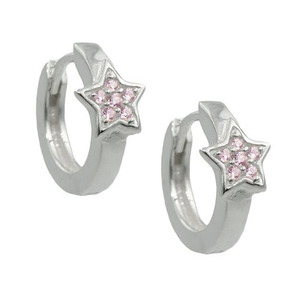 Creole 12x2mm Klappscharnier Stern mit Zirkonias pink Silber 925