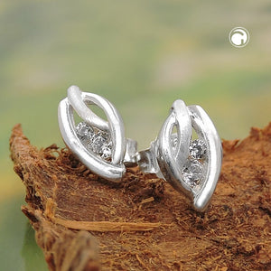Ohrstecker Ohrring 9x5mm Blatt matt-glänzend mit Zirkonias, Silber 925