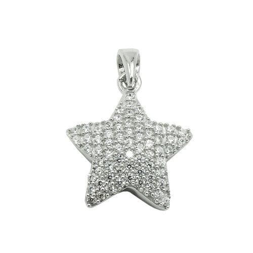 Anhänger 13x13mm Stern mit vielen Zirkonias rhodiniert Silber 925