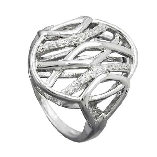 Ring 20mm mit vielen Zirkonias glänzend rhodiniert Silber 925