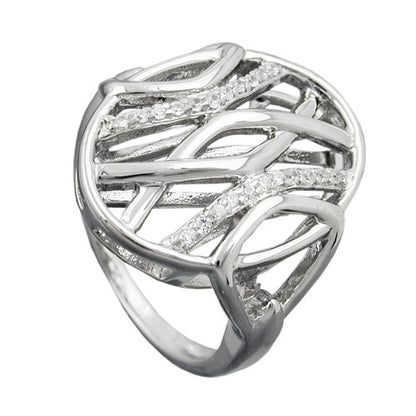 Ring 20mm mit vielen Zirkonias glänzend rhodiniert Silber 925