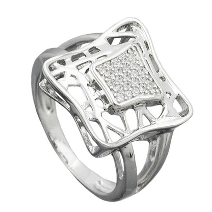 Ring 16mm mit vielen Zirkonias glänzend rhodiniert Silber 925