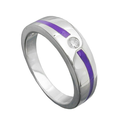 Ring 6mm lila Lackeinlage Zirkonia weiß glänzend rhodiniert Silber 925