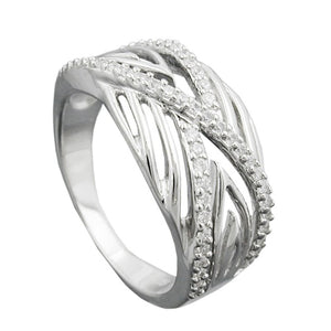 Ring 11mm mit vielen Zirkonias glänzend rhodiniert Silber 925