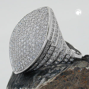 Ring 23x11mm mit vielen Zirkonias Silber rhodiniert 925