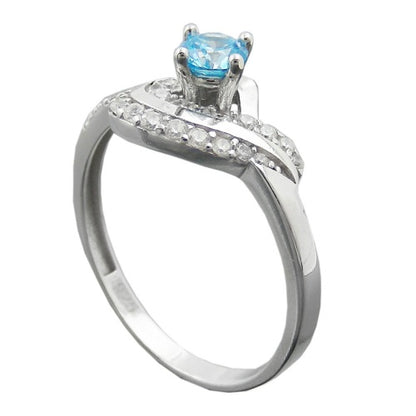 Ring 10mm Zirkonias aqua und weiß glänzend rhodiniert Silber 925