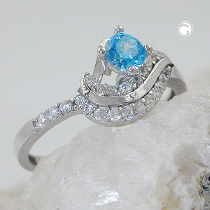 Ring 10mm Zirkonias aqua und weiß glänzend rhodiniert Silber 925