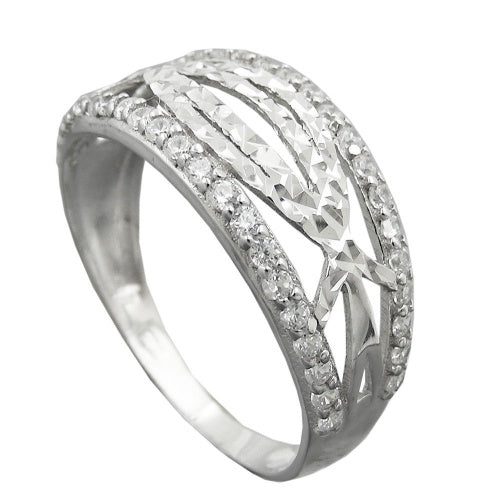 Ring 9mm mit Zirkonias glänzend diamantiert rhodiniert Silber 925