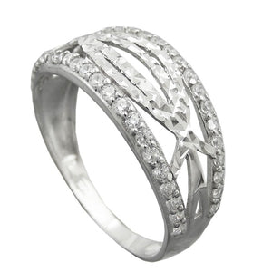 Ring 9mm mit Zirkonias glänzend diamantiert rhodiniert Silber 925
