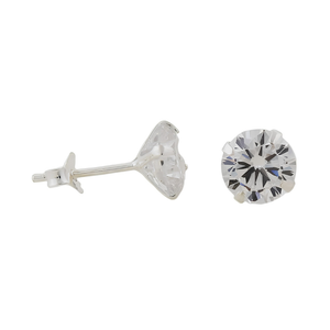 Paar runde Zirkonia-Ohrstecker aus Silber 925, 6 mm, mit Vierkrappenfassung
