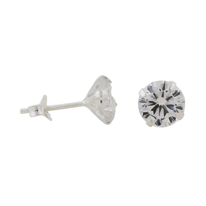 Paar runde Zirkonia-Ohrstecker aus Silber 925, 6 mm, mit Vierkrappenfassung