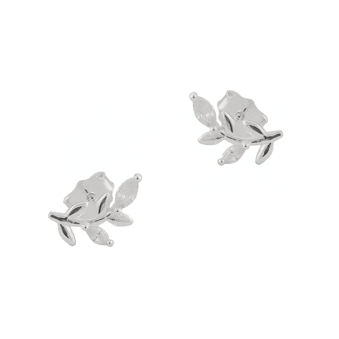 Blatt-Ohrstecker aus Silber 925 mit weißen Zirkonia, rechts-links-Paar