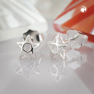 Pentagramm-Ohrstecker Zirkonia weiß 6mm Silber 925