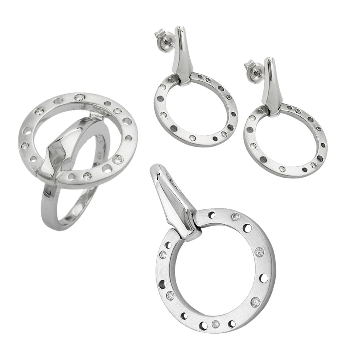 Set - bestehend aus Ohrring - Anhänger - Ring Zirkonias mattiert rhodiniert Silber 925