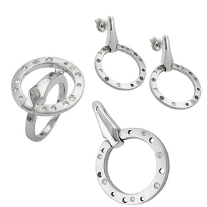 Set - bestehend aus Ohrring - Anhänger - Ring Zirkonias mattiert rhodiniert Silber 925