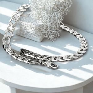 Armband/Kette 5,6mm Panzerkette flach mit Muster Silber 925 21/50/55cm