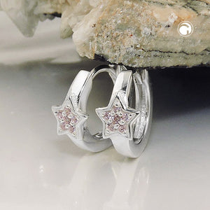 Creole 12x2mm Klappscharnier Stern mit Zirkonias pink Silber 925
