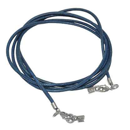 Lederband Rundschnur Rindleder 2mm dunkelblau gefärbt mit 2x Verschluss silberfarbig ca. 1m