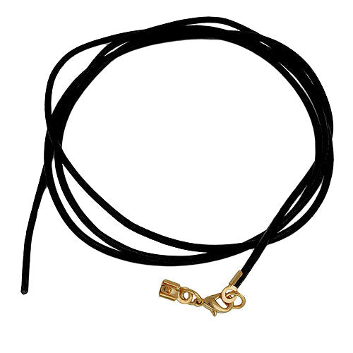 Lederband Rundschnur Rindleder 2mm schwarz, Karabiner goldfarben, 100cm kürzbar