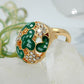 Ring 17mm mit weißen Glassteinen grün-emaillierten Flächen vergoldet Ringgröße 50 - 54 - 56