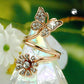 Ring 32mm Schmetterling und Blume mit weißen Glassteinen rotvergoldet Ringgröße 50 - 54 - 56